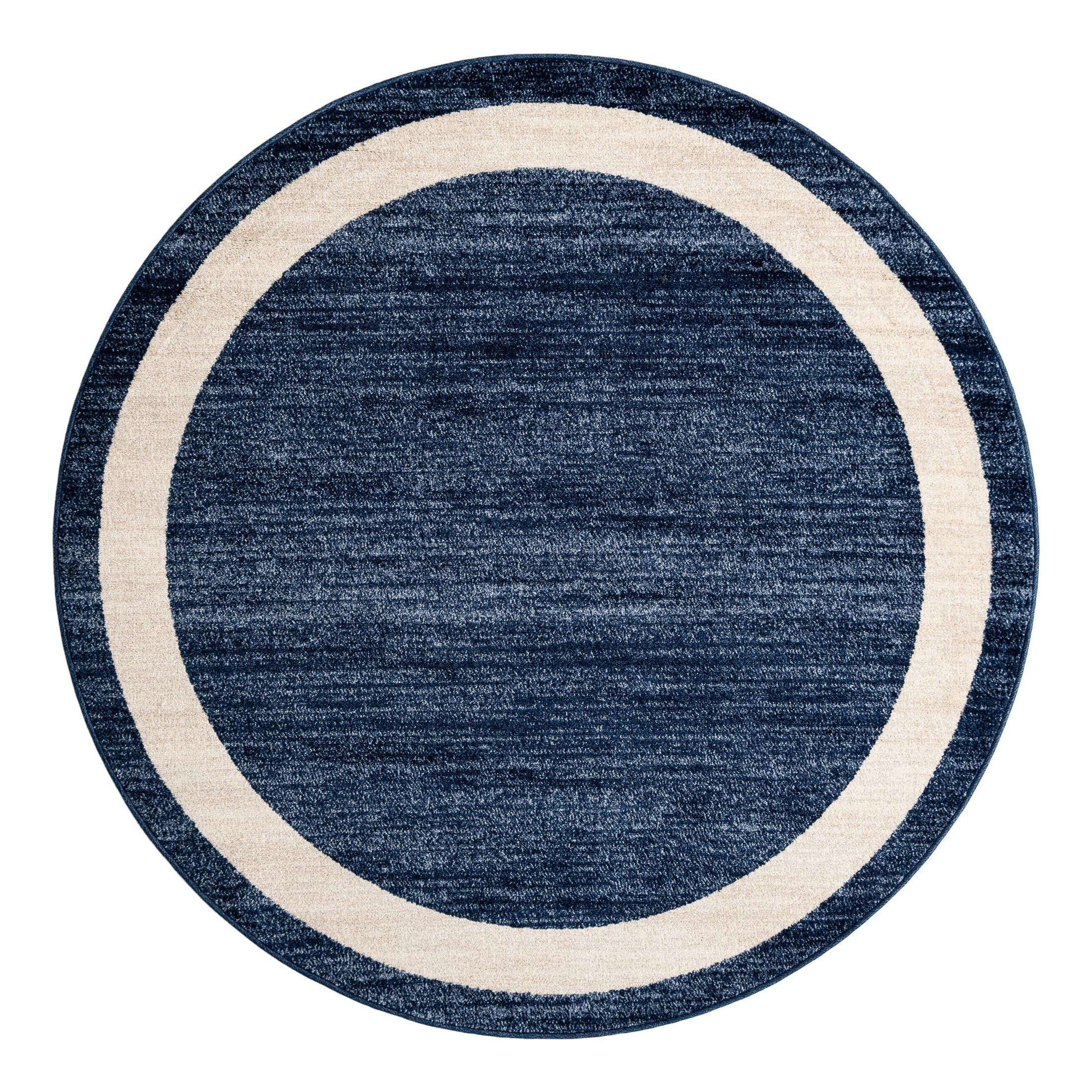 Navy Blue and Ivory Round Tufted Synthetic Area Rug