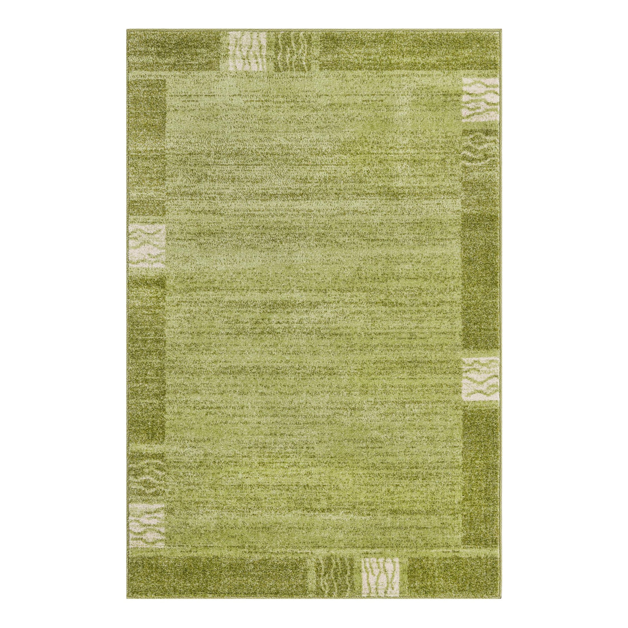 Light Green Abstract Synthetic 4' x 6' Rectangular Area Rug