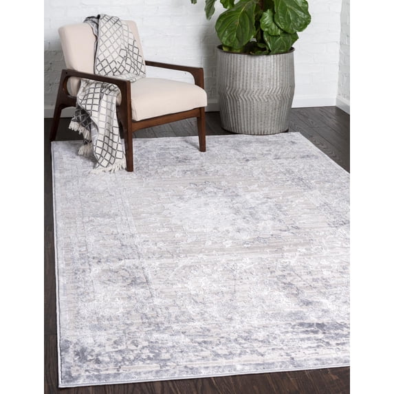 Unique Loom Derbyshire Aberdeen Rug Gray/Navy Blue 8' x 10' Rectangle Medallion Traditional Perfect For Living Room Bed Room Dining Room Office