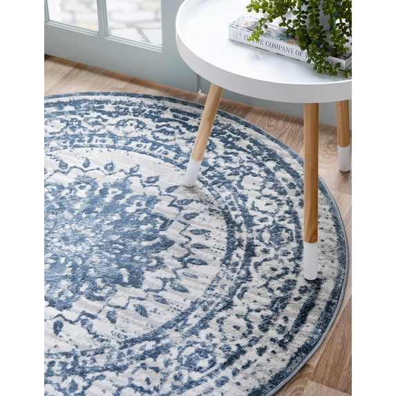 Unique Loom Aberdeen Collection Area Rug - Derbyshire (4' 1" Round Light Blue/Beige)