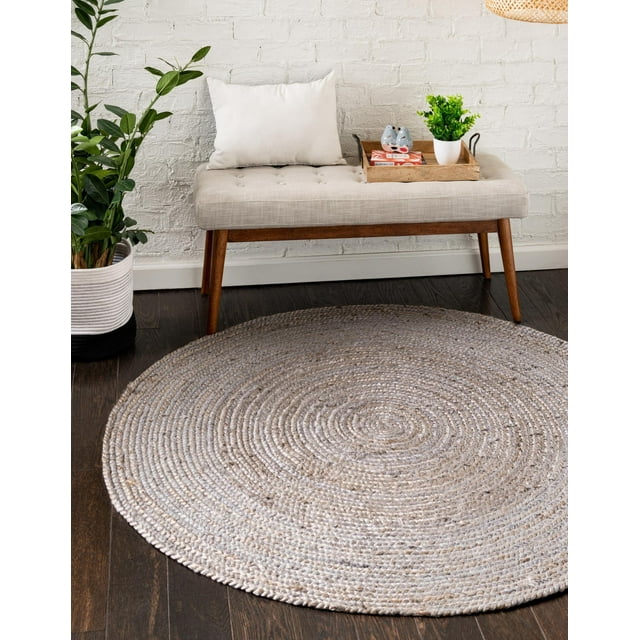 Unique Loom Dhaka Braided Jute Rug Gray 8' Round Hand Made Solid