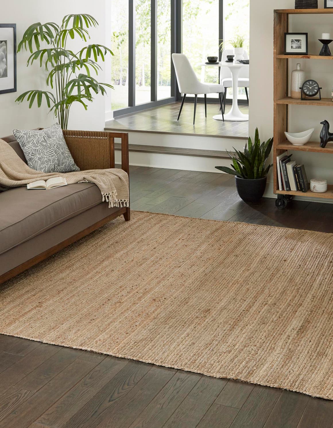 Unique Loom Dhaka Braided Jute Rug Natural 8' Square Braided Solid