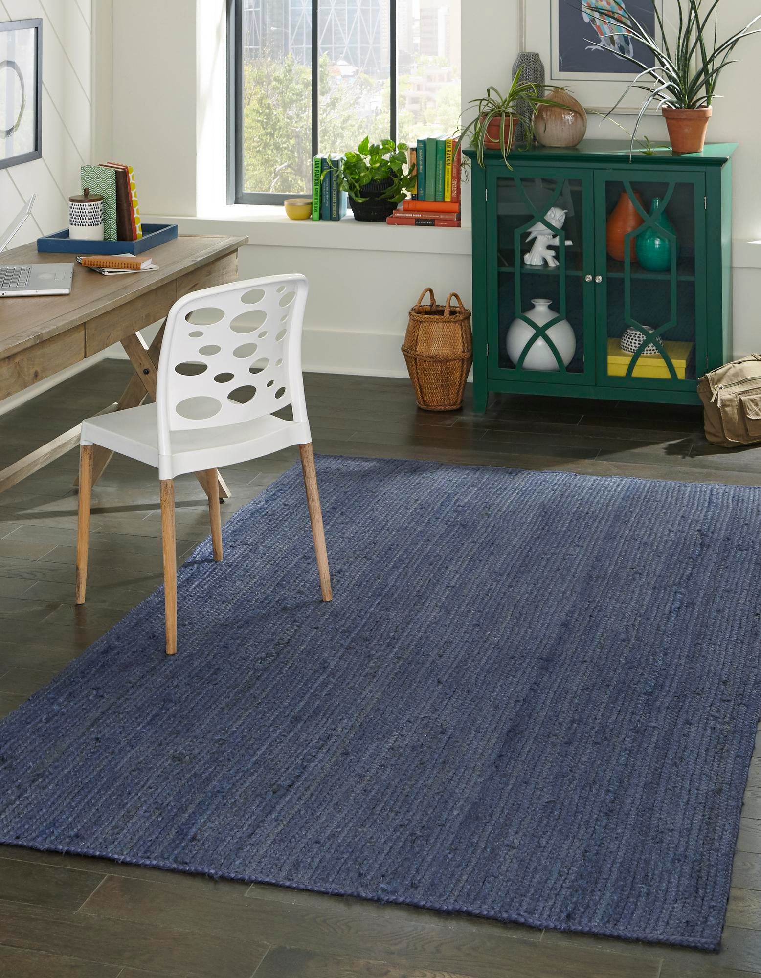 Unique Loom Dhaka Braided Jute Rug Navy Blue 7' 1" x 10' Rectangle Hand