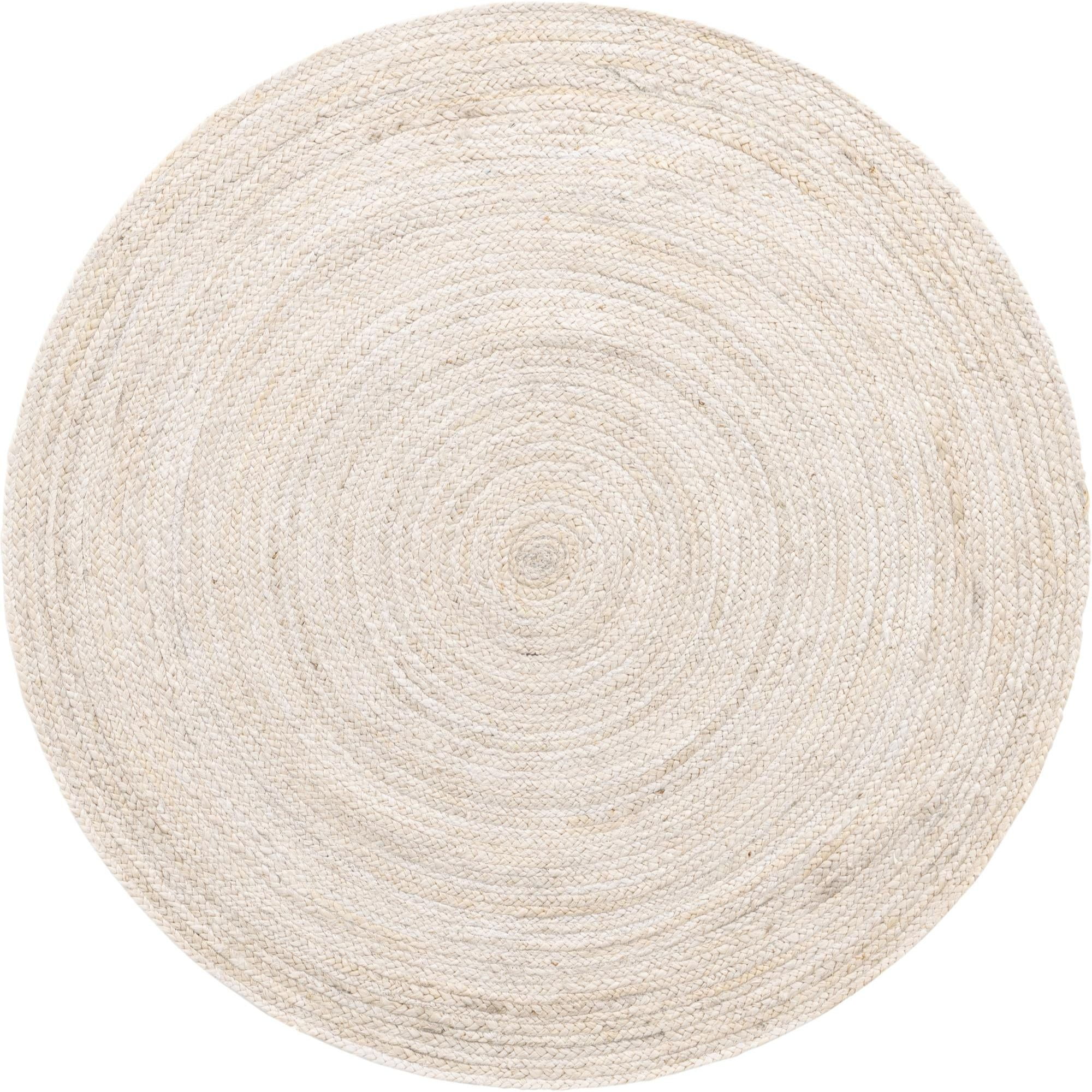 Unique Loom Dhaka Braided Jute Rug White 5' 1" Round Braided Solid