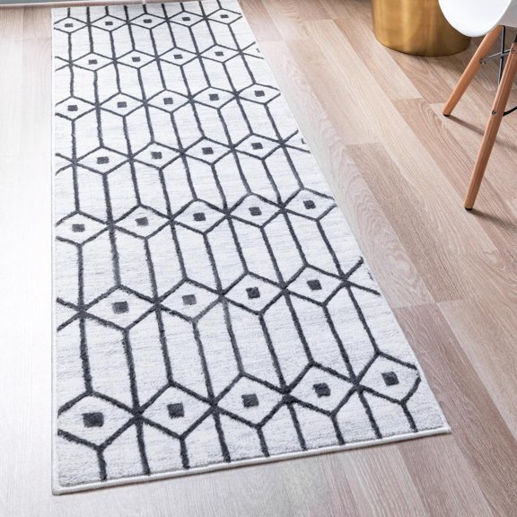 Unique Loom Matrix Trellis Collection Area Rug - Diamonds (2' 7" x 16' 5" Runner White/Gray)