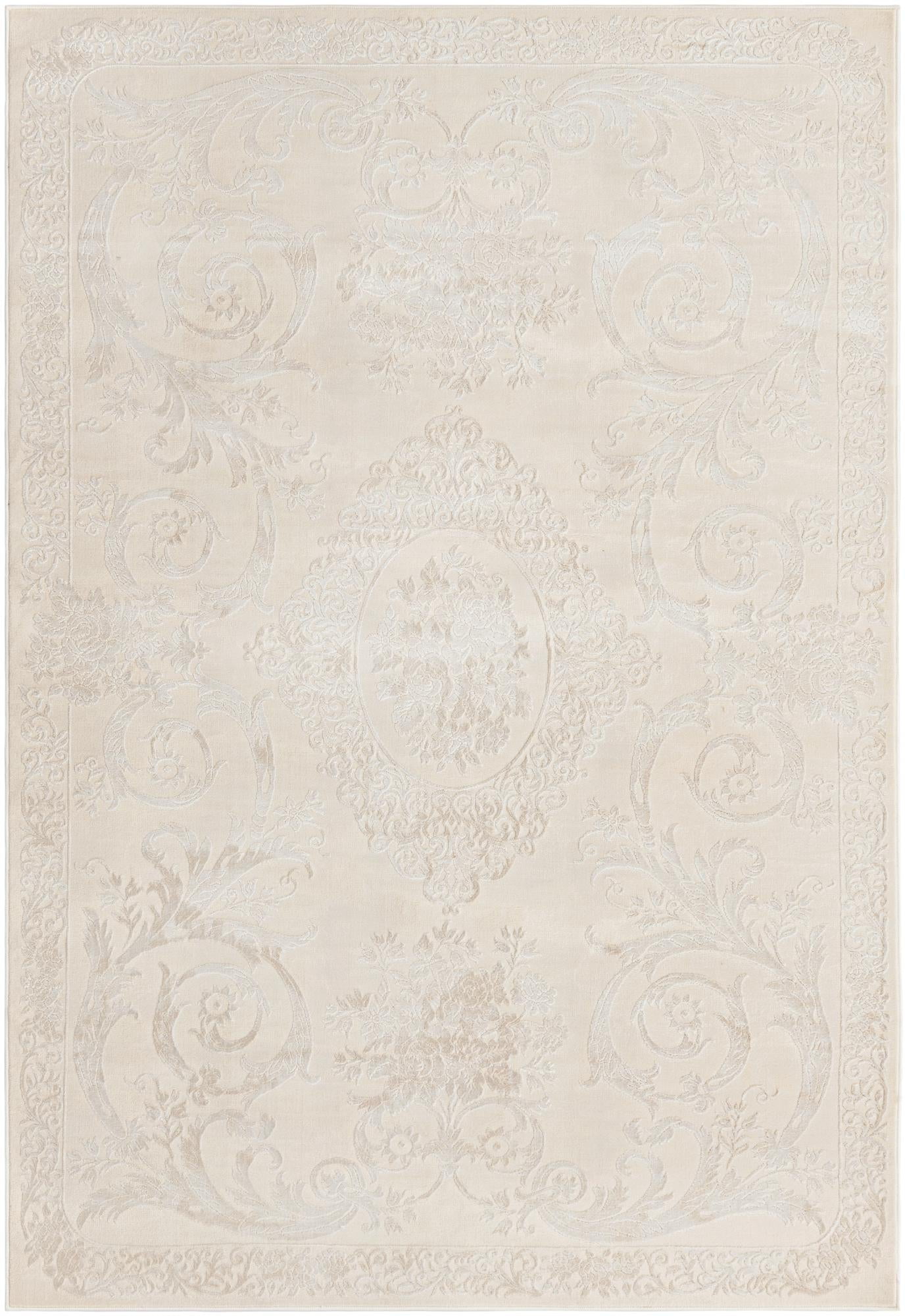 Ivory Medallion Synthetic 6' x 9' Rectangular Area Rug