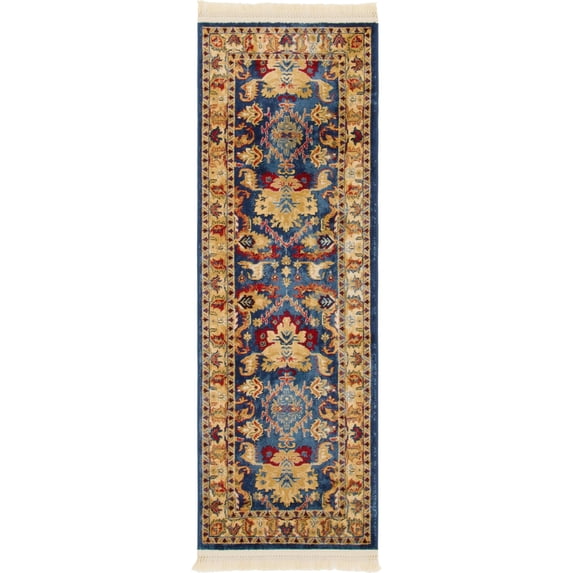 Unique Loom Diplomat District Rug Blue/Beige 2' 2" x 6' 1" Runner Border Farmhouse Perfect For Bathroom Hallway Mud Room Laundry Room