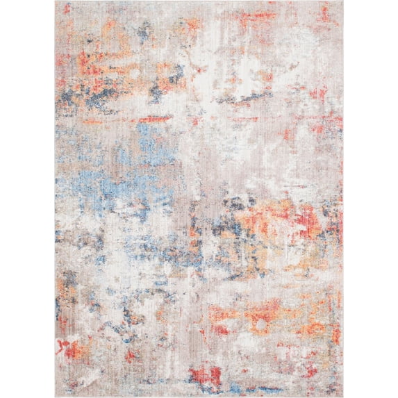 8' x 11' Orange and Beige Bohemian Abstract Rectangular Area Throw Rug