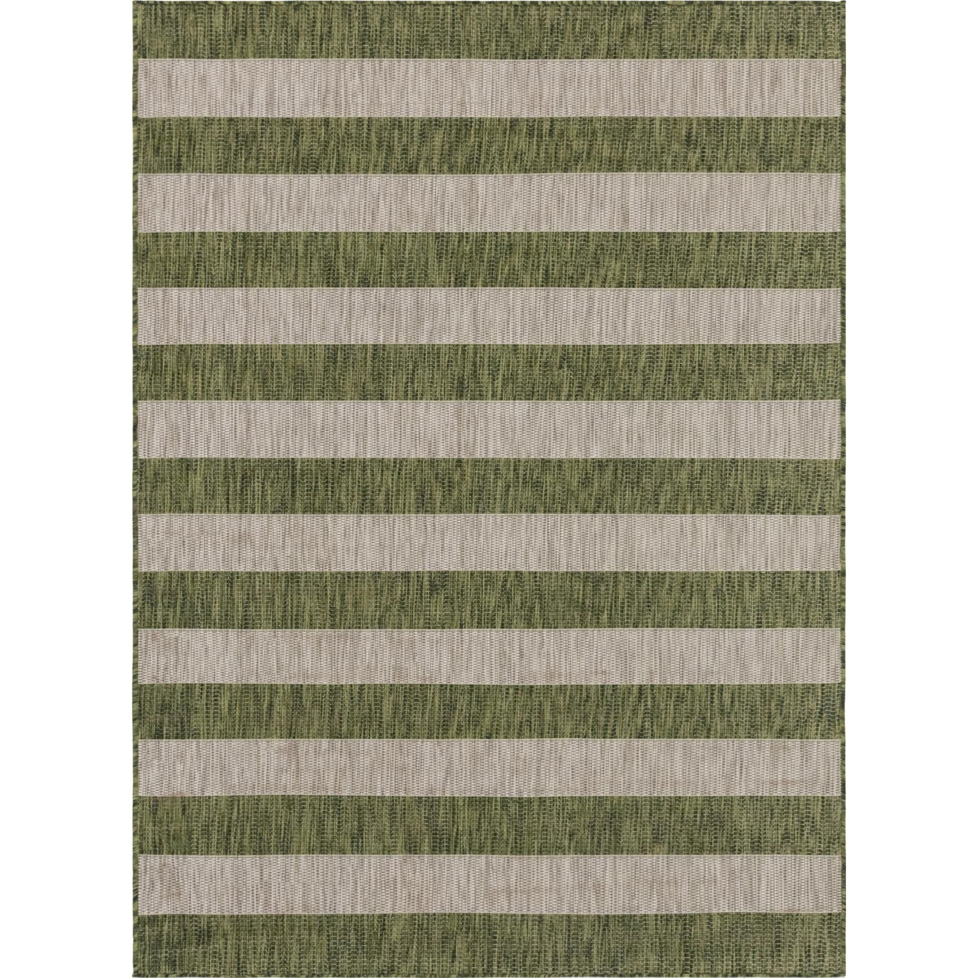 Green and Beige Striped Indoor Outdoor Area Rug