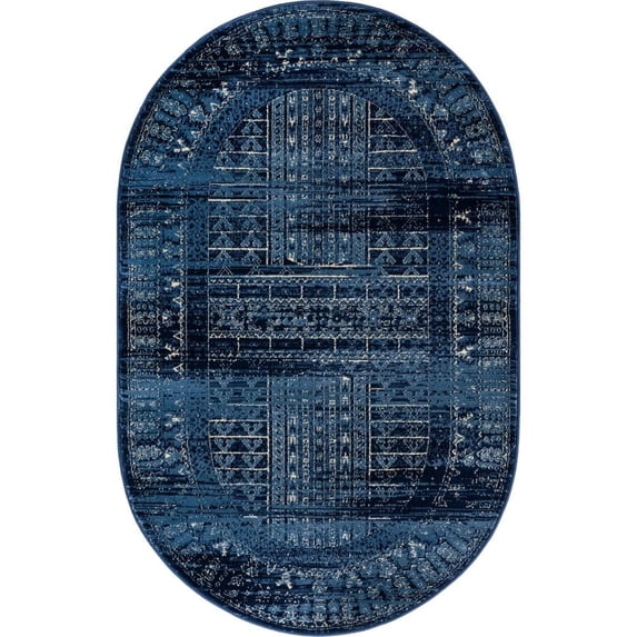 Unique Loom District Collection, Area Rug, Blue, 3' 3" x 5' 3", Oval
