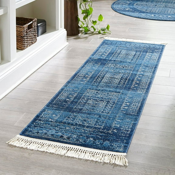Unique Loom District Collection Area Rug - Sequoia (2' x 8' Runner Blue/Navy Blue)