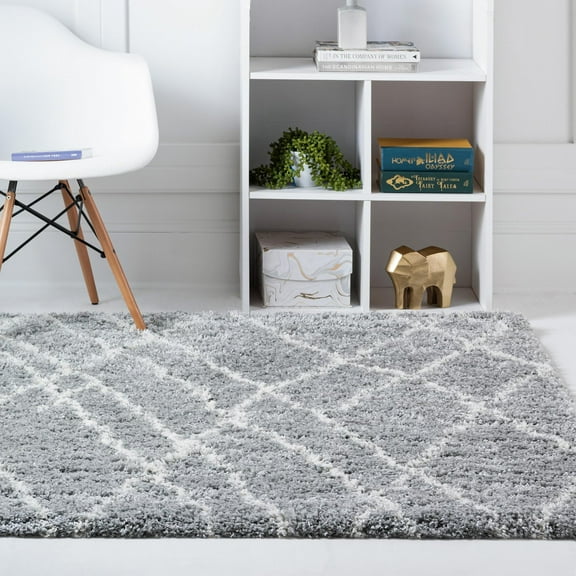 Unique Loom Soft Touch Shag Collection Area Rug - Dora (8' Square Cloud Gray/Ivory)