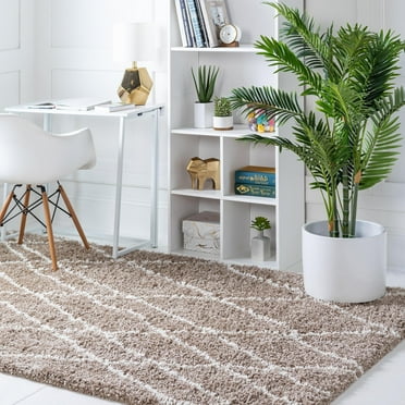 Unique Loom Soft Touch Shag Collection Area Rug - Dora (8' x 11' Rectangle Khaki/Ivory)