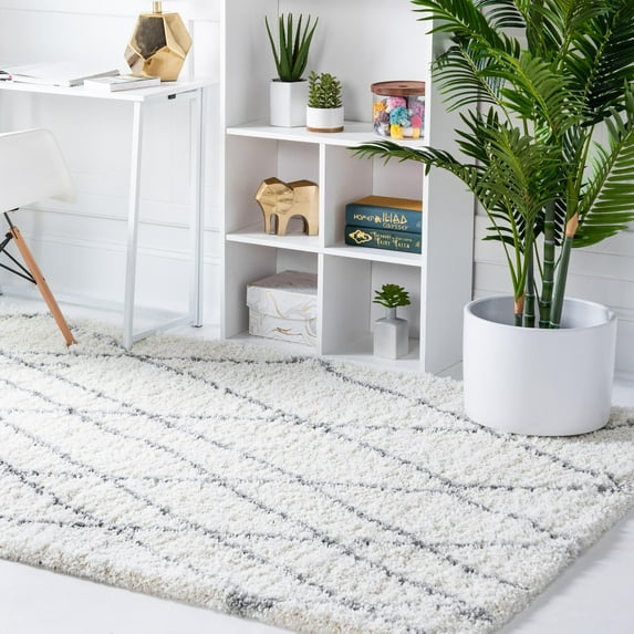Unique Loom Soft Touch Shag Collection Area Rug - Dora (9' x 12' 2" Rectangle Ivory/Gray)