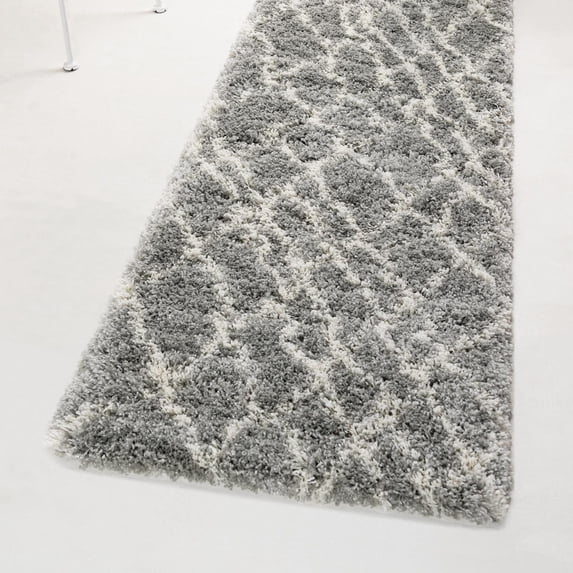 Unique Loom Soft Touch Shag Collection Area Rug - Dora (2' 7" x 13' 1" Runner Cloud Gray/Ivory)