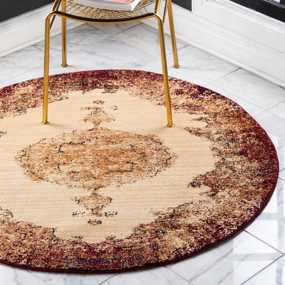 Unique Loom Dorchester Collection Area Rug - Brook (4' 5" Round Red/Beige)