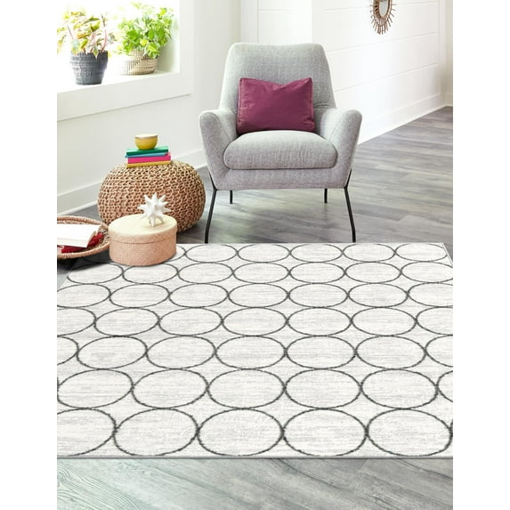 Unique Loom Matrix Trellis Collection Area Rug - Dots (7' Square White/Gray)