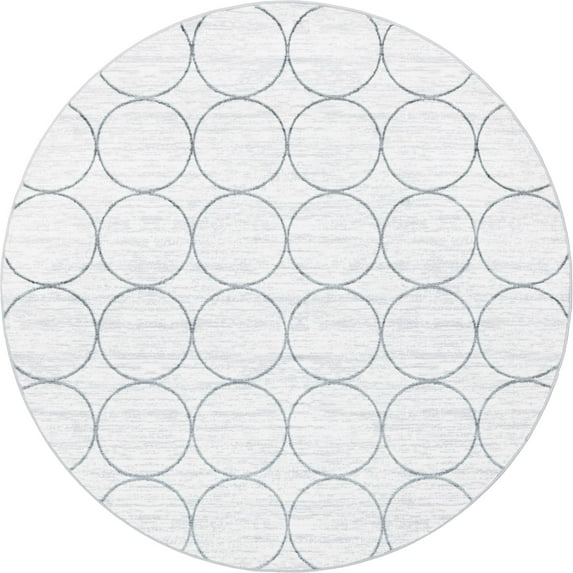 Unique Loom Dots Matrix Trellis Rug White/Gray 8' Round Geometric Coastal Perfect For Dining Room Entryway Bed Room