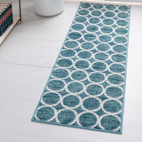 Unique Loom Matrix Trellis Collection Area Rug - Dots (2' x 8' Runner Blue/Light Blue)