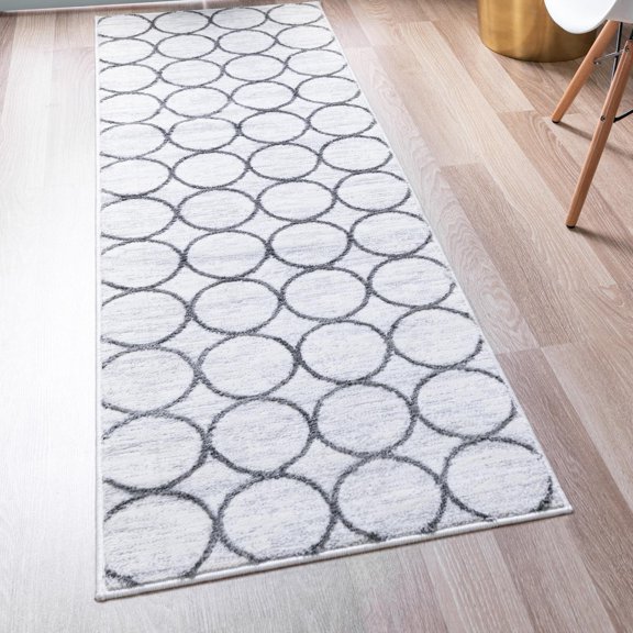 Unique Loom Matrix Trellis Collection Area Rug - Dots (2' 7" x 16' 5" Runner White/Gray)