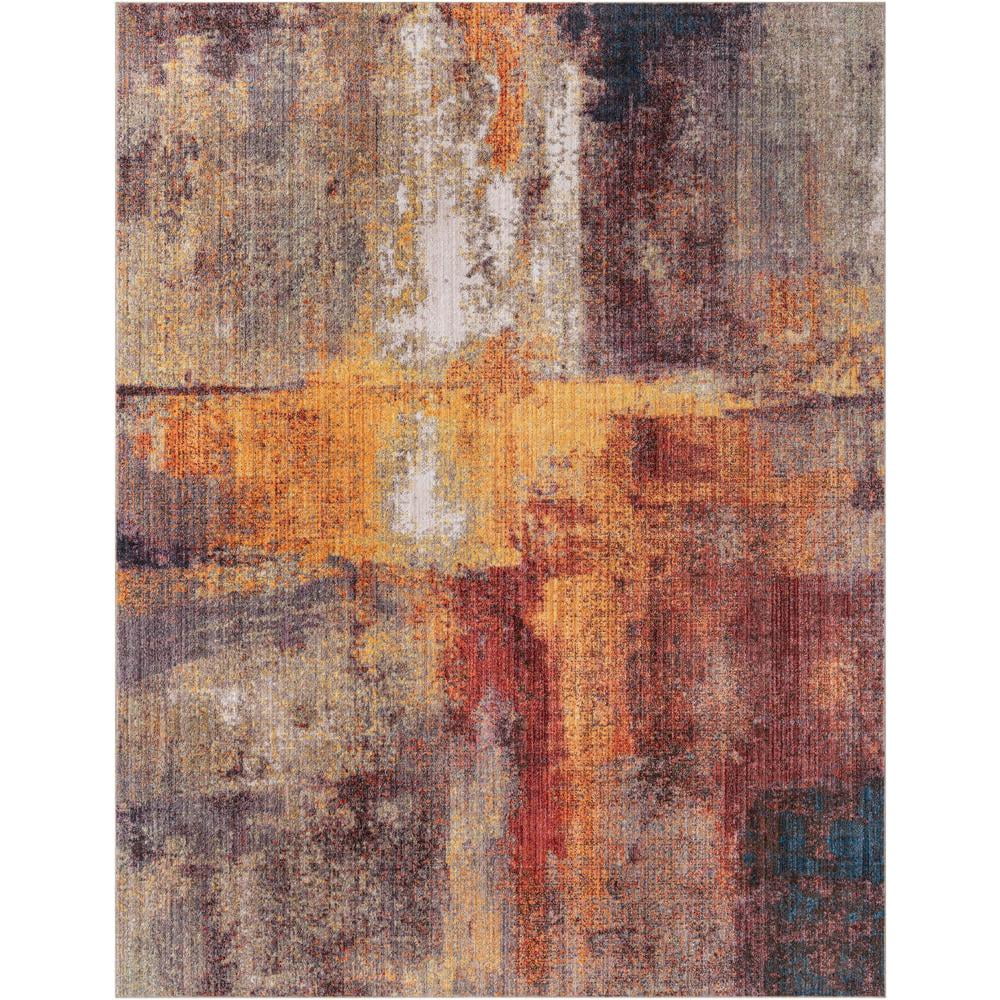 Multi Abstract Rectangular Stain-Resistant Synthetic Area Rug