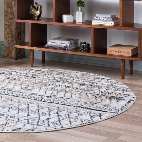 Unique Loom Leipzig Collection Area Rug - Dresden (6' 1" Round Beige/Gray)