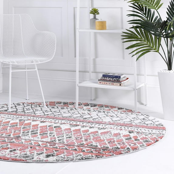 Unique Loom Leipzig Collection Area Rug - Dresden (7' 1" Round Salmon/Gray)