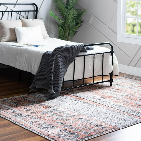 Unique Loom Leipzig Collection Area Rug - Dresden (4' 1" x 6' 1" Rectangle Salmon/Gray)
