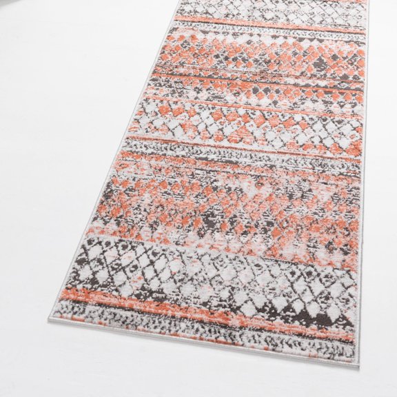 Unique Loom Leipzig Collection Area Rug - Dresden (2' 2" x 6' 1" Runner Salmon/Gray)