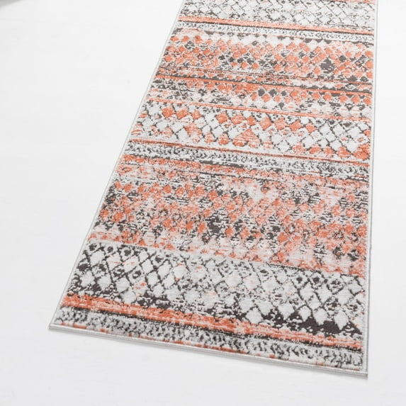 Unique Loom Leipzig Collection Area Rug - Dresden (2' 7" x 10' Runner Salmon/Gray)