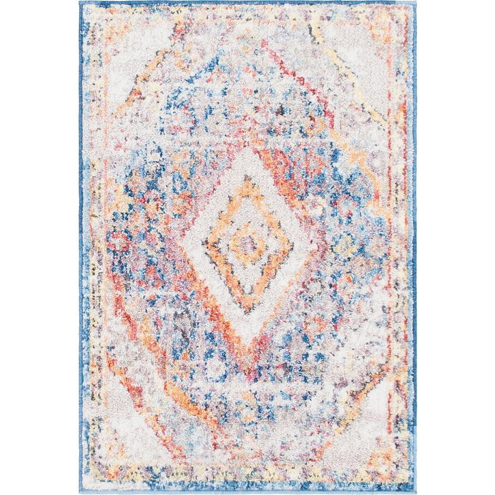 Brighton Blue Synthetic 2'2" x 3'1" Rectangular Easy-Care Rug