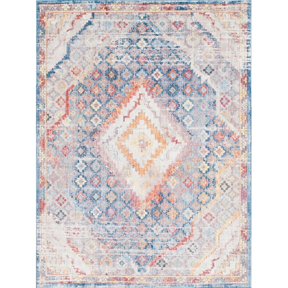 Unique Loom Dumbo Brighton Rug Blue/Beige 9' x 12' 2" Rectangle Medallion Bohemian Perfect For Living Room Bed Room Dining Room Office