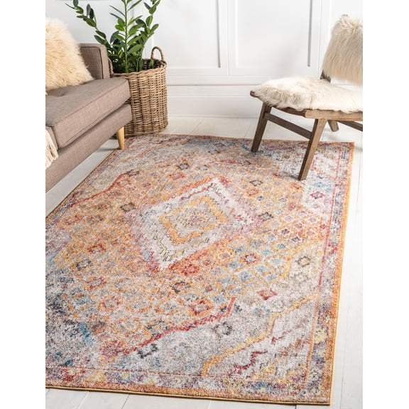 Unique Loom Dumbo Brighton Rug Orange/Beige 8' x 10' Rectangle Medallion Bohemian Perfect For Living Room Bed Room Dining Room Office