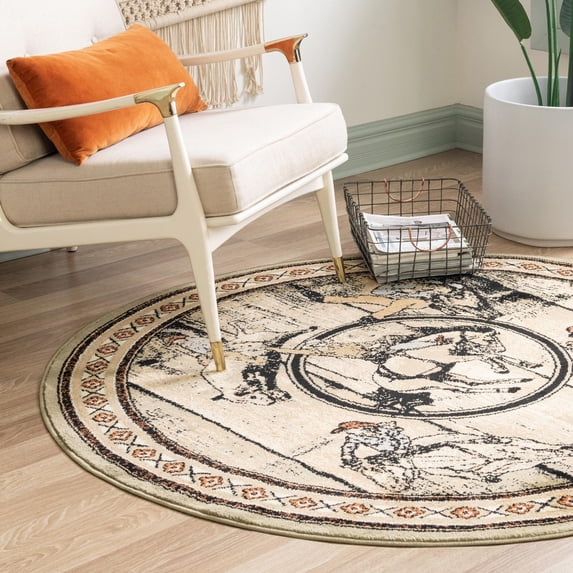 Unique Loom Pioneer Collection Area Rug - Dutton (5' 3" Round Green/Black)