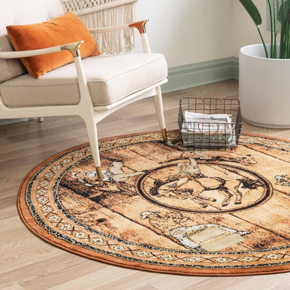 Unique Loom Pioneer Collection Area Rug - Dutton (7' 10" Round Walnut/Beige)