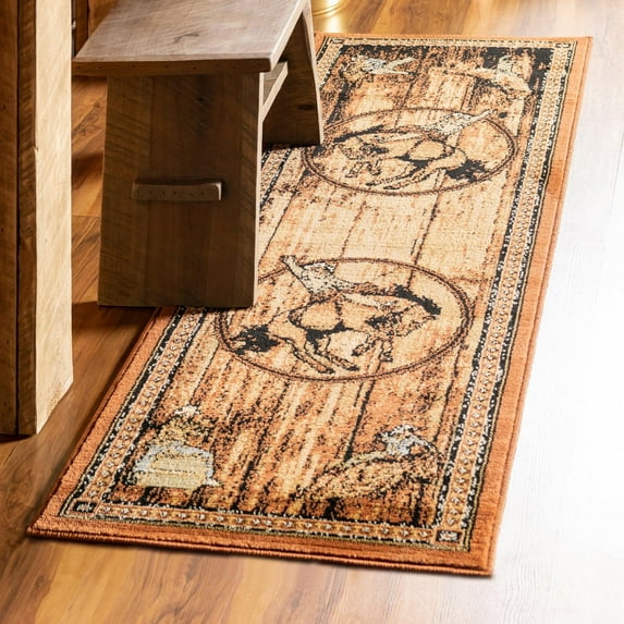 Unique Loom Pioneer Collection Area Rug - Dutton (2' x 10' Runner Walnut/Beige)