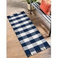 thumbnail image 1 of Unique Loom Eco Plaid Indoor Outdoor Washable Collection Area Rug - Balmoral (2' 7" x 10' Runner Navy Blue/Ivory), 1 of 11