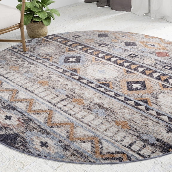 Unique Loom Eco Southwestern Collection Area Rug - Tubac (3' 3" Round Khaki Gray/Black)