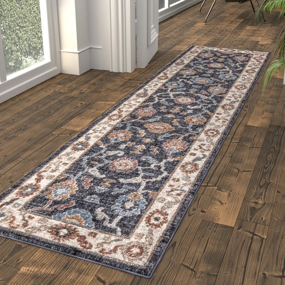 Unique Loom Eco Traditional Collection Area Rug - Animate (2' 7" x 12' Runner Charcoal Gray/Gray)