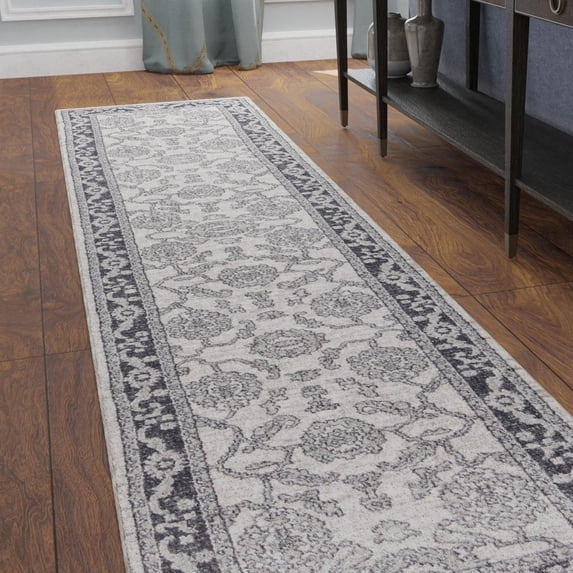 Unique Loom Eco Traditional Collection Area Rug - Animate (2' 7" x 12' Runner Ivory Gray/Black)