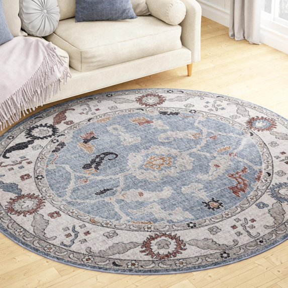 Unique Loom Eco Traditional Collection Area Rug - Animate (3' 3" Round Harbor Blue/Beige)