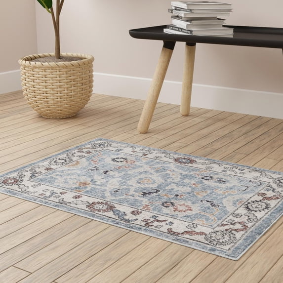Unique Loom Eco Traditional Collection Area Rug - Animate (4' x 6' Rectangle Harbor Blue/Beige)