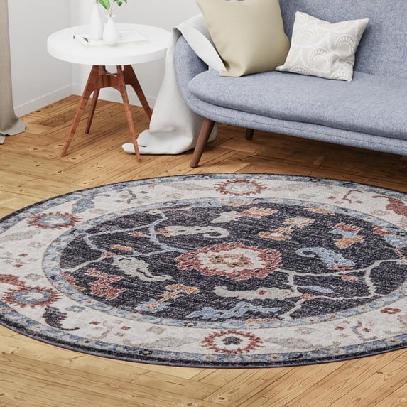 Unique Loom Eco Traditional Collection Area Rug - Animate (7' Round Charcoal Gray/Gray)