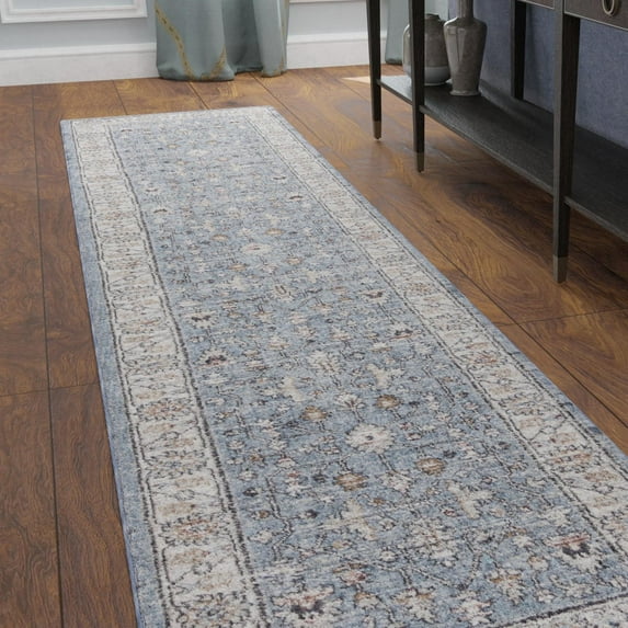 Unique Loom Eco Traditional Collection Area Rug - Coherance (2' x 6' Runner Harbor Blue/Ivory)