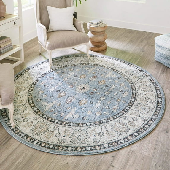 Unique Loom Eco Traditional Collection Area Rug - Coherance (3' 3" Round Harbor Blue/Ivory)