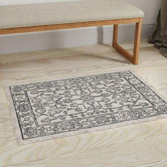 Unique Loom Eco Traditional Collection Area Rug - Coherance (4' x 6' Rectangle Ivory/Gray)