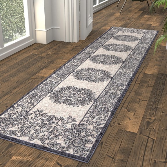 Unique Loom Eco Traditional Collection Area Rug - Salvage (2' 7" x 12' Runner Ivory/Black)