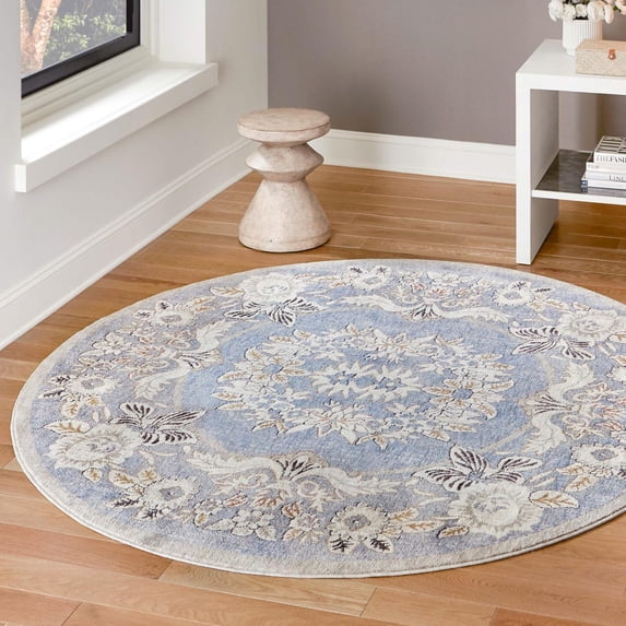 Unique Loom Eco Traditional Collection Area Rug - Salvage (3' 3" Round Harbor Blue/Black)