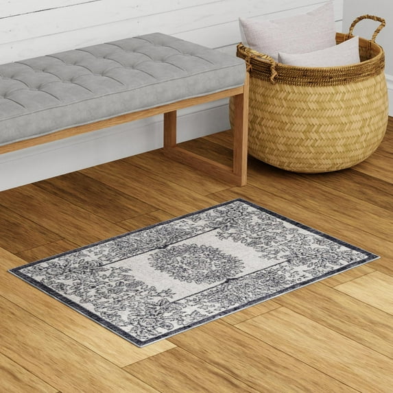 Unique Loom Eco Traditional Collection Area Rug - Salvage (7' 10" x 10' Rectangle Ivory/Black)
