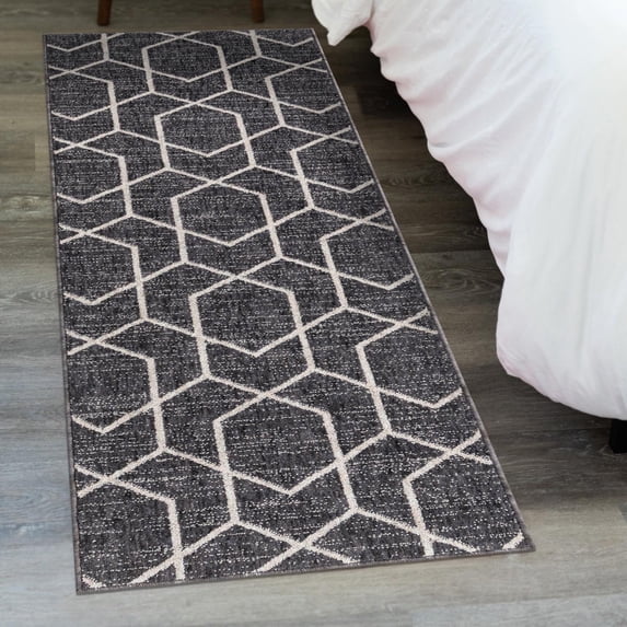Unique Loom Eco Trellis Collection Area Rug - Mondo (2' 7" x 12' Runner Charcoal Gray/Ivory)